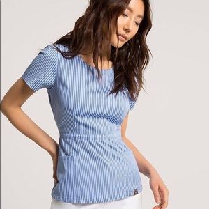 Jaanuu Blue/White Pinstripe Peplum Scrub Top